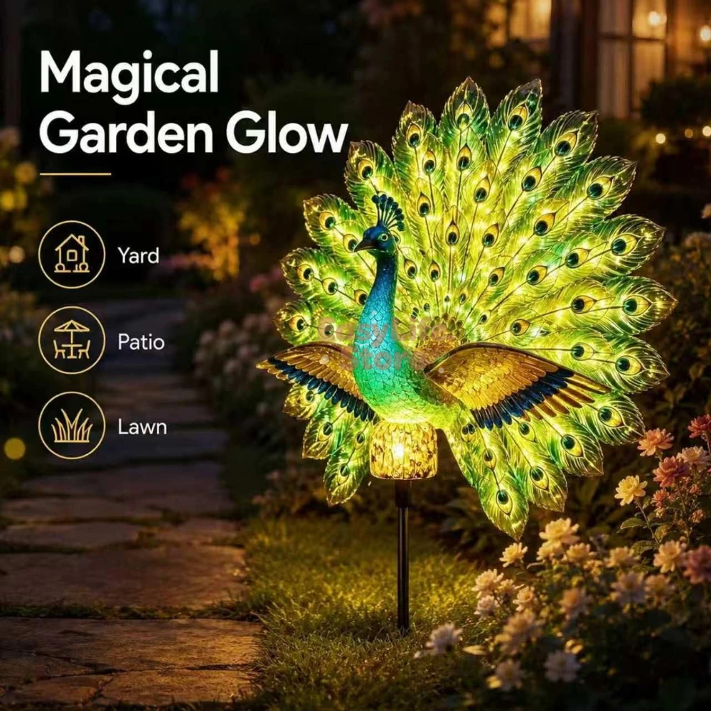 Outdoor Lighting Solar Panel - Solar Peacock Garden Sculpture, Outdoor Decor